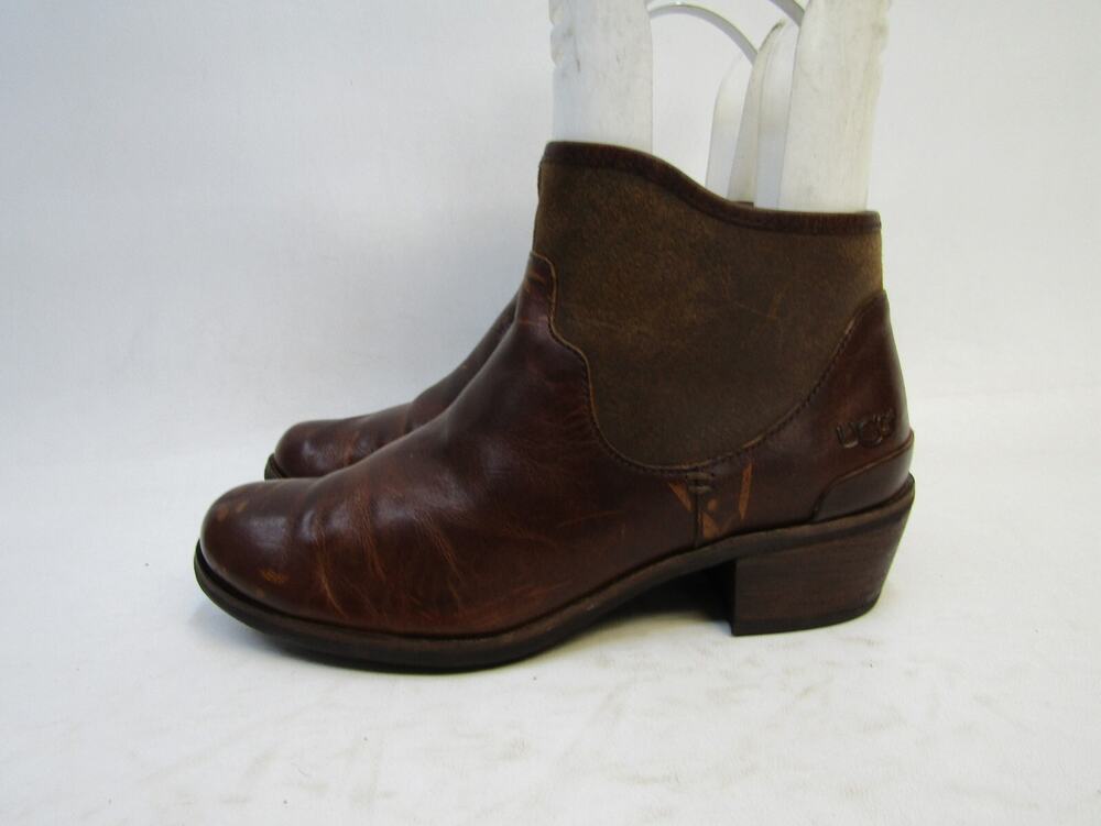 UGG Womens Size 7 M Brown Suede Leather Zip Ankle Fashion Boots Bootie